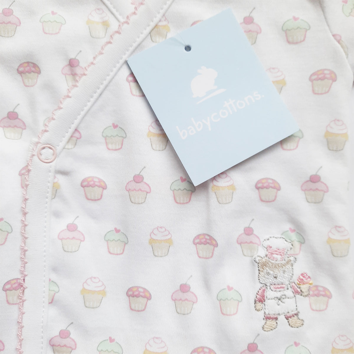 Pijama Babycottons Cupcakes Batita MC y Ranita S/Pie Blanco Rosa