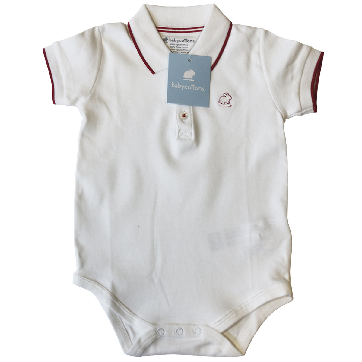 Body Babycottons C/Polo Vivo MC Pima Blanco Rojo