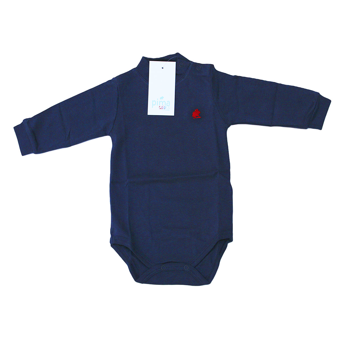 Body Babycottons Polera Pima Azul Logo Rojo - TALLA-6M