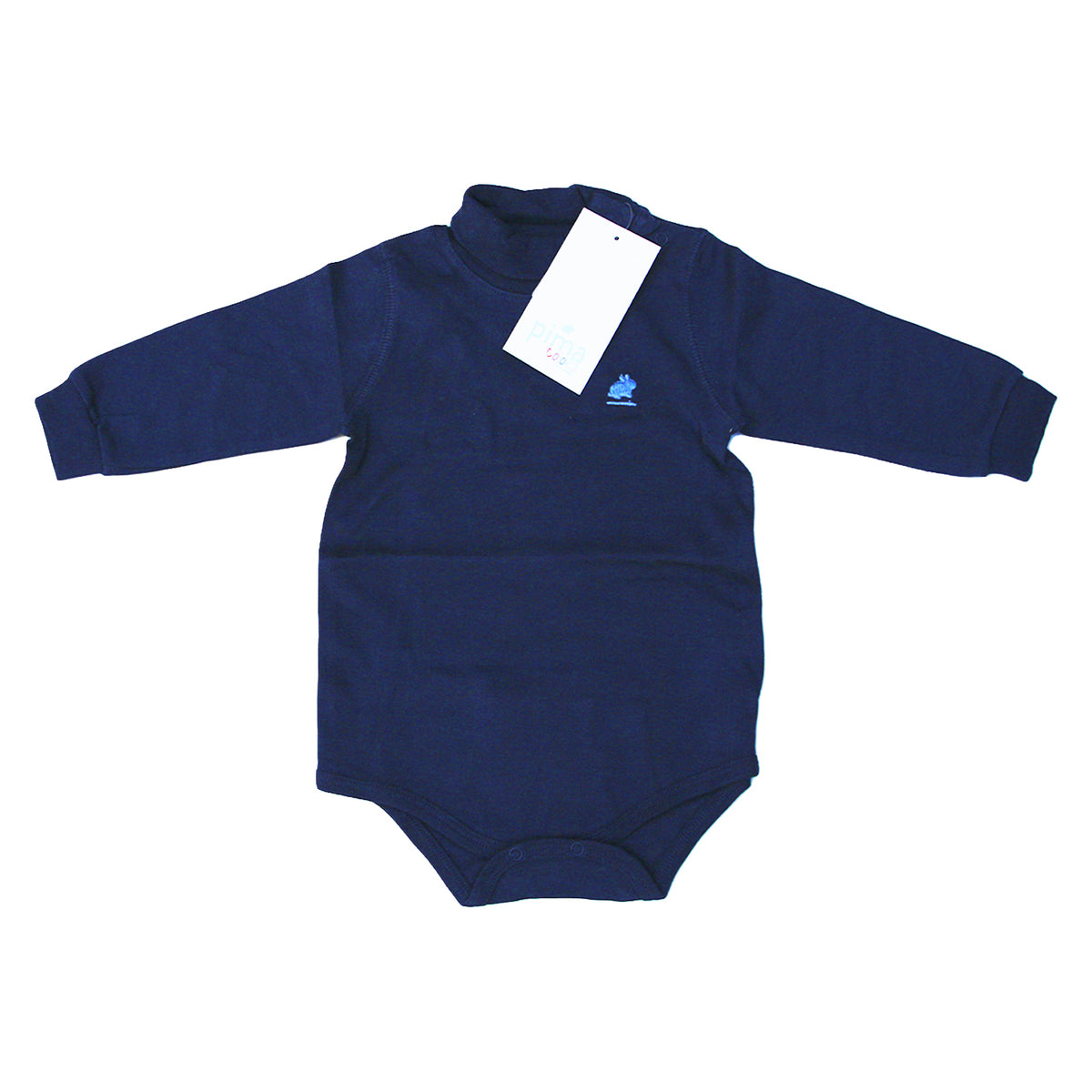 Body Babycottons Polera Pima Azul Logo Azul Claro