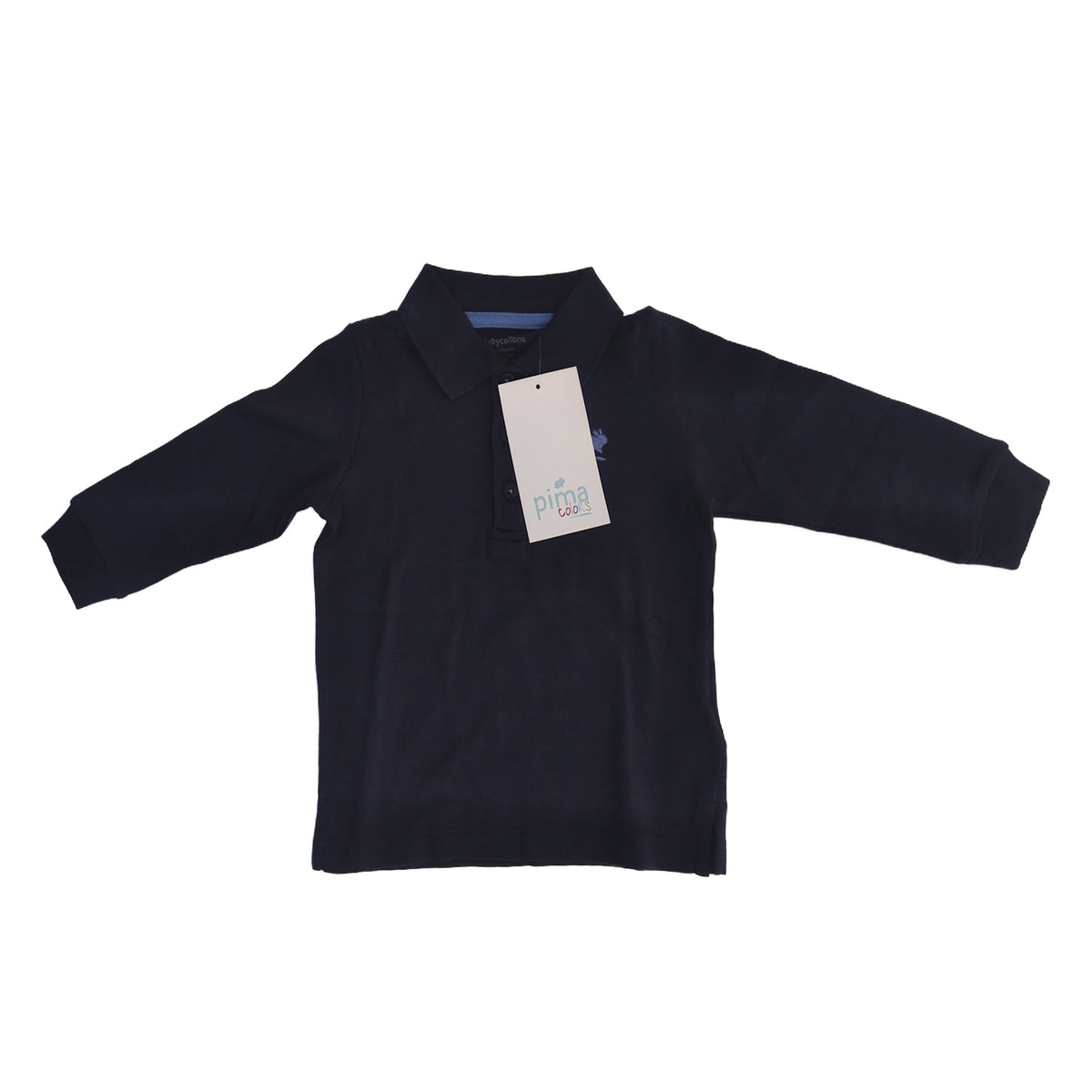 Polera Babycottons C/Polo ML Azul Navay Logo Azul Claro