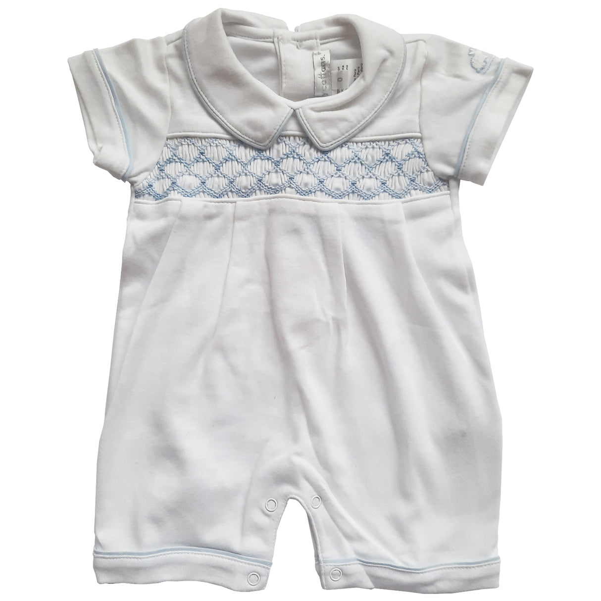 Enterito Babycottons Smock MC Blanco Celeste