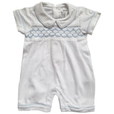 Enterito Babycottons Smock MC Blanco Celeste