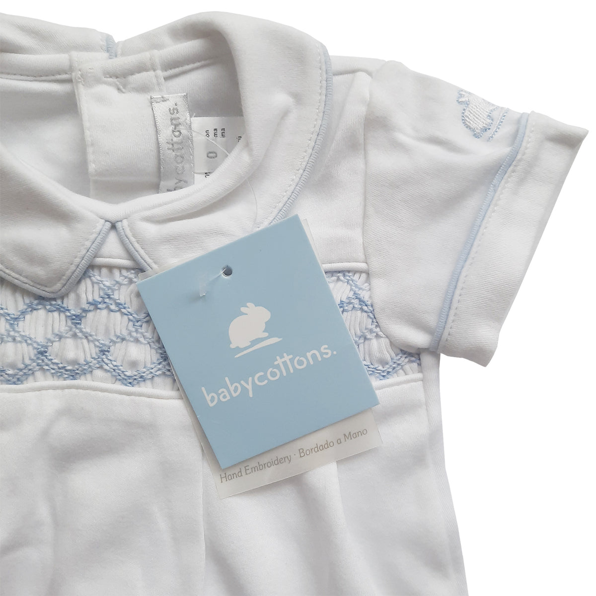 Enterito Babycottons Smock MC Blanco Celeste