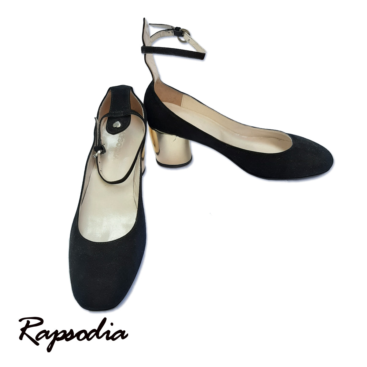 ZAPATOS RAPSODIA JACINTA NEGRO CON DORADO (GAMUSA)